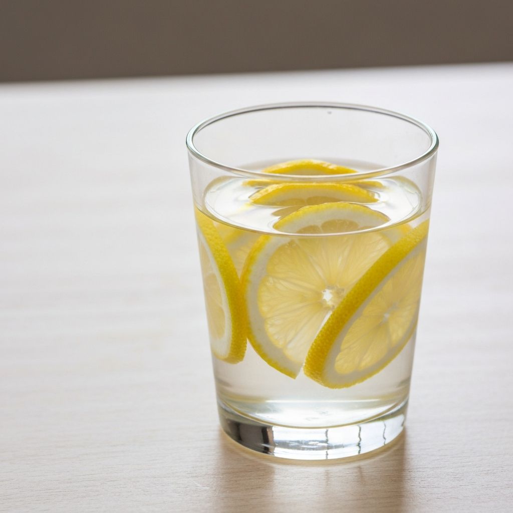 Glass of fresh water with lemon